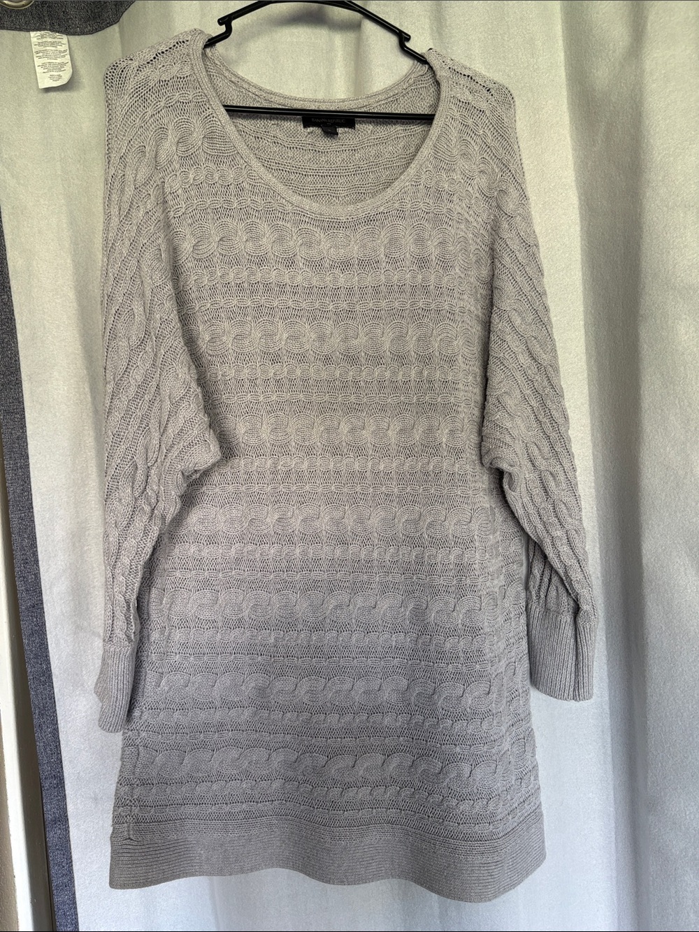 Banana Republic Light Gray Cable-Knit Long Sleeve Sweater Dress